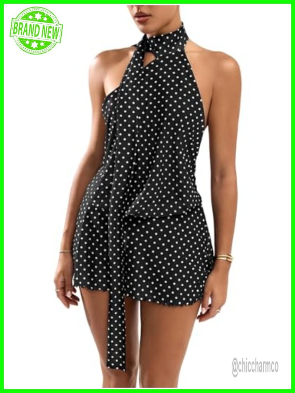 Women's Polka Dots Halter Mini Dress Sleeveless A Line Backless
